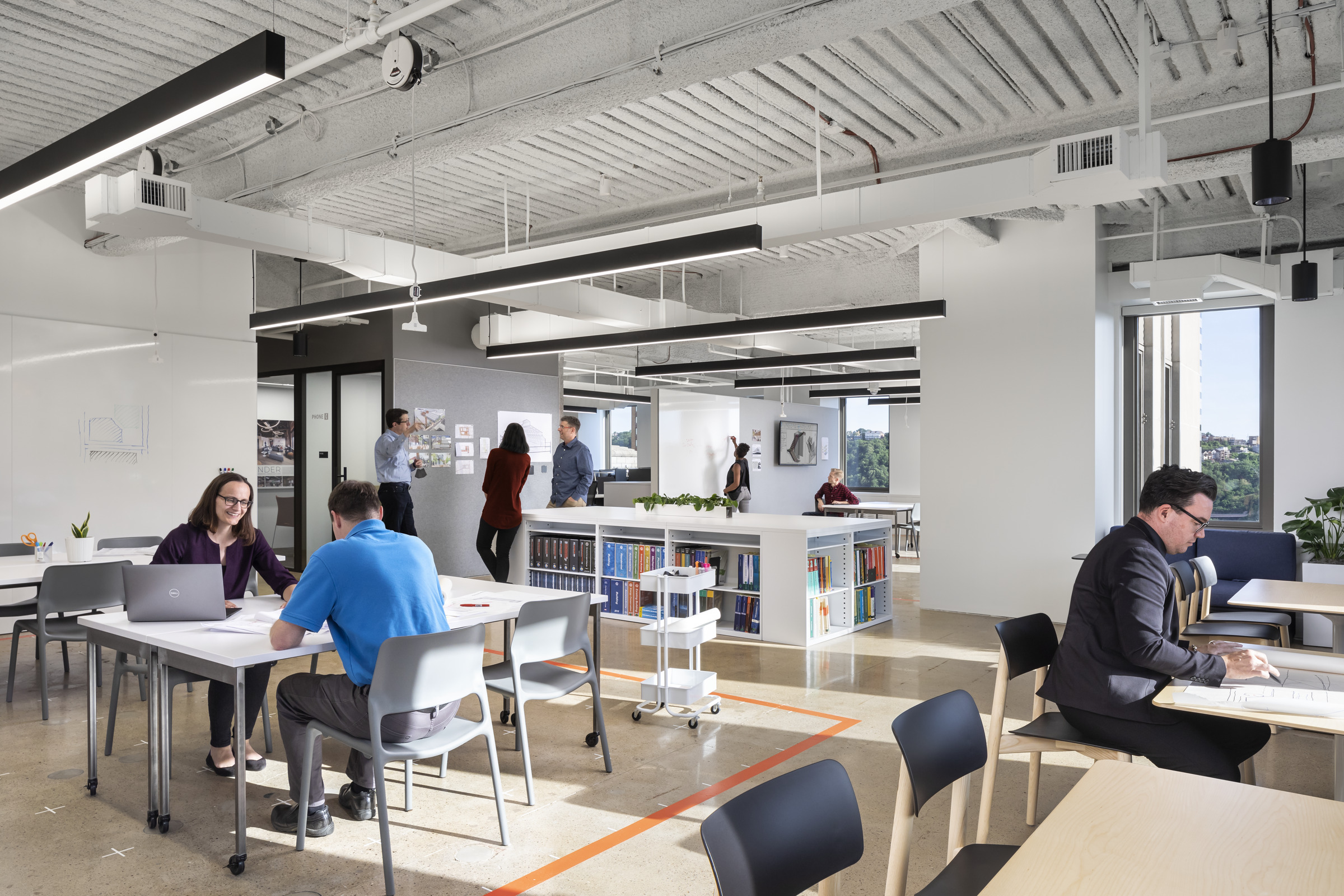 Perkins Eastman Pittsburgh studio kitchen and work area 