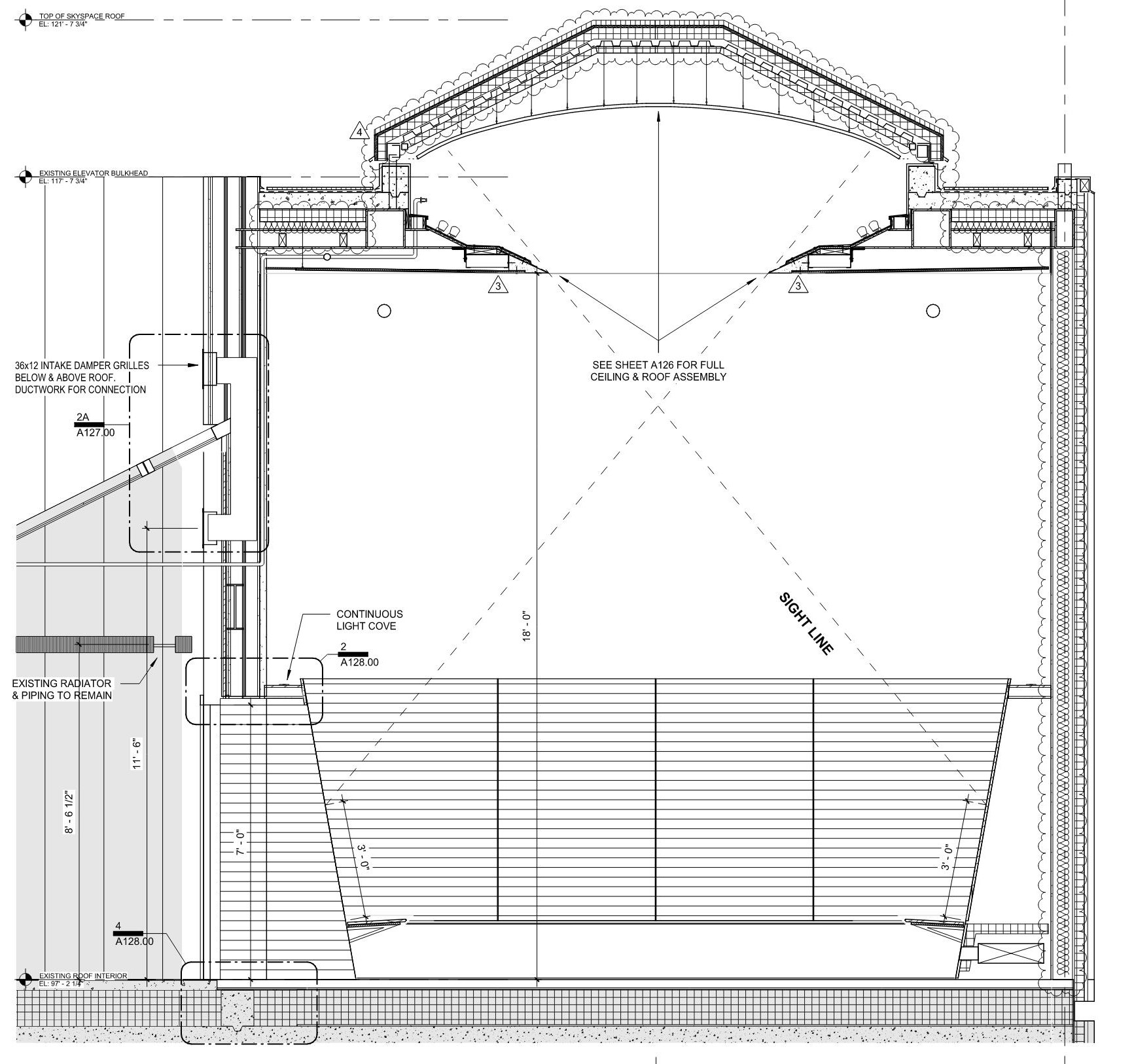 Construction drawing of James Turrell's Skyspace at Friends Seminary School in New YOrk