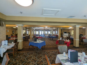 A before photo of the dining room at The Meadows Senior Living in Elk Grove, CA 