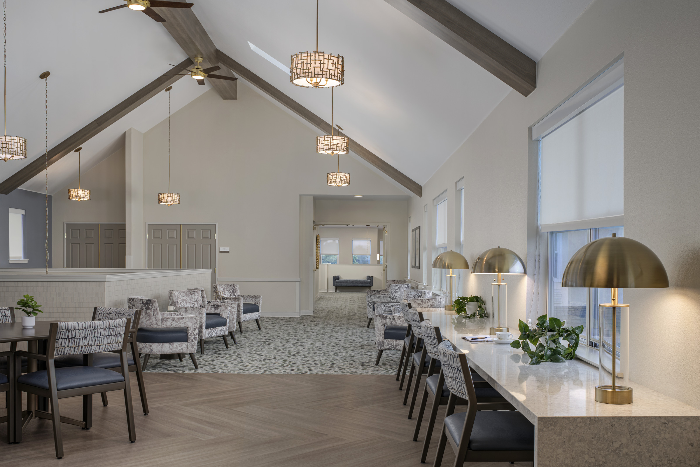 The new vaulted second-floor activity space at The Meadows Senior Living in Elk Grove, CA 