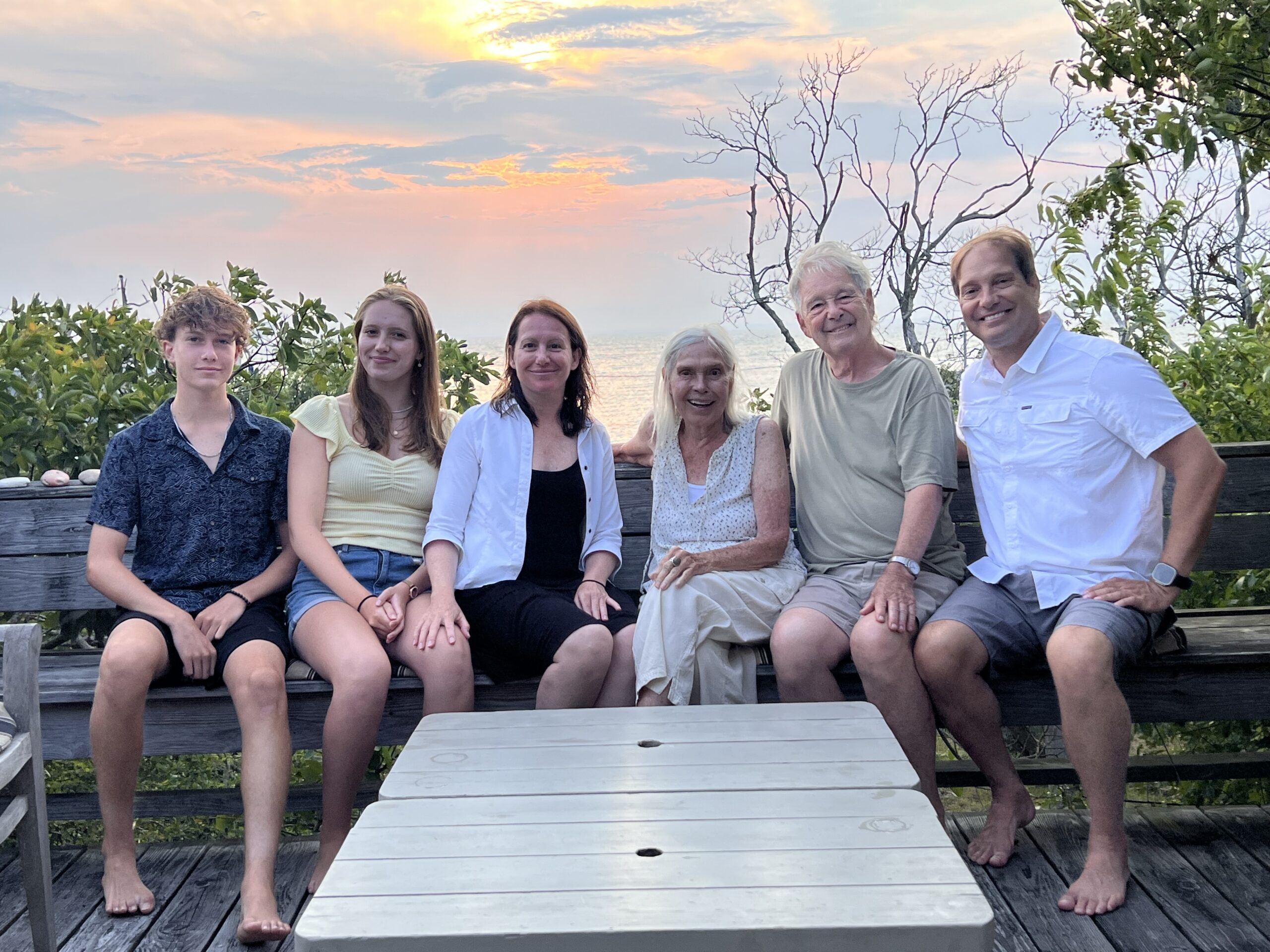 Doug and Dorothée gather with their family in a recent picture from Fire Island. Left to right: Dominic and Ella King, Natalia Cardelino, Dorothée, Doug, and Lui. Photograph courtesy of Lui King. 